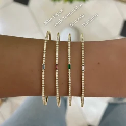 Baguette Birthstone and Diamond Flexible Bangle