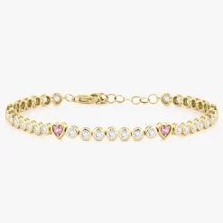 Bellamy Pink Sapphire Hearts & Diamond Bezel Adjustable Tennis Bracelet 3.10 ctw