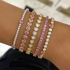 Bellamy Pink Sapphire Hearts & Diamond Bezel Adjustable Tennis Bracelet 3.10 ctw