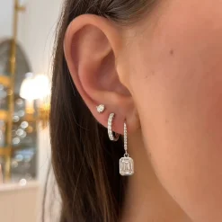Bezeled Emerald Cut Diamond Dangle Earrings 3.12 ctw