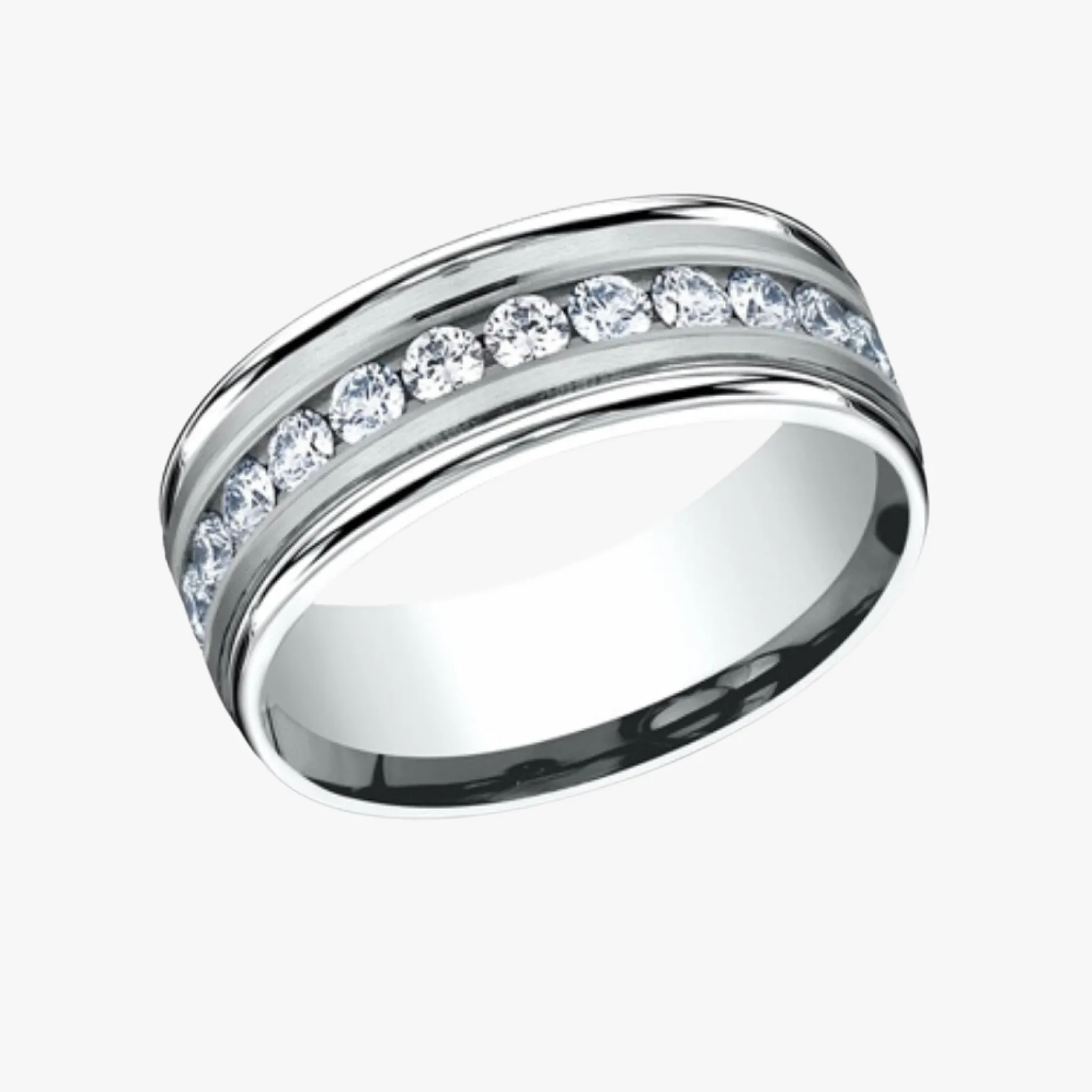 Channel Set Diamond Wedding Band 8mm