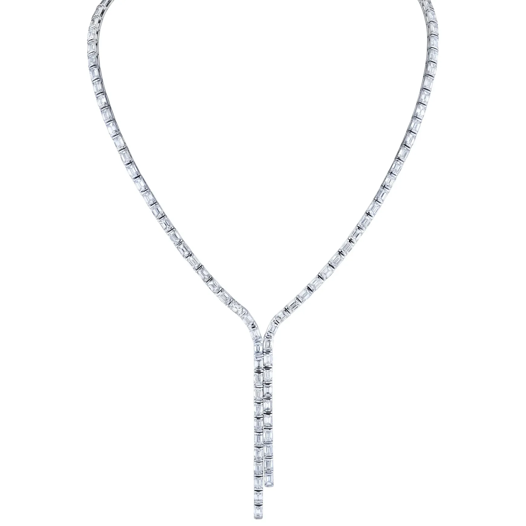 Channel Set Emerald Cut Diamond Double Lariat 24 ctw