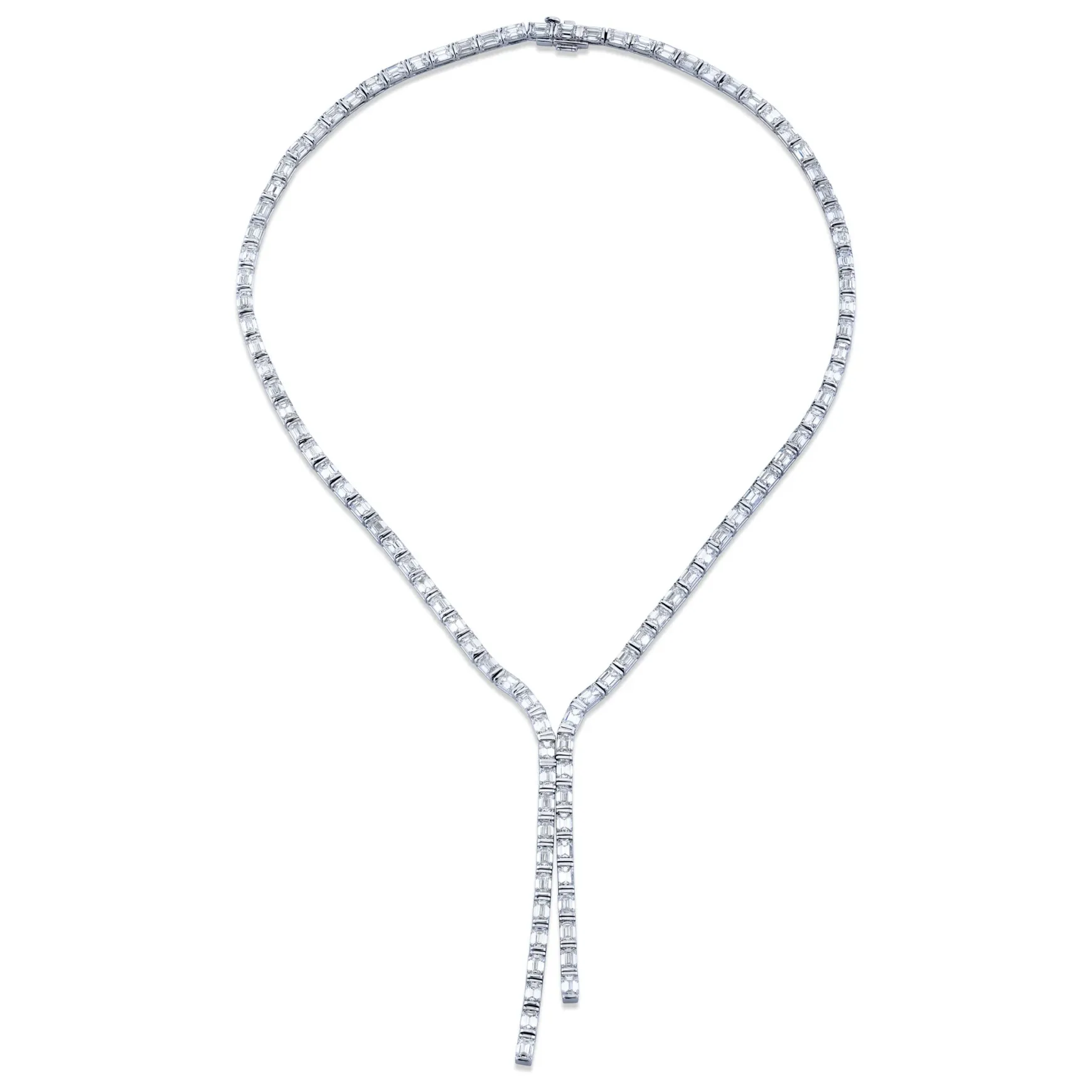 Channel Set Emerald Cut Diamond Double Lariat 24 ctw