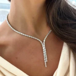 Channel Set Emerald Cut Diamond Double Lariat 24 ctw