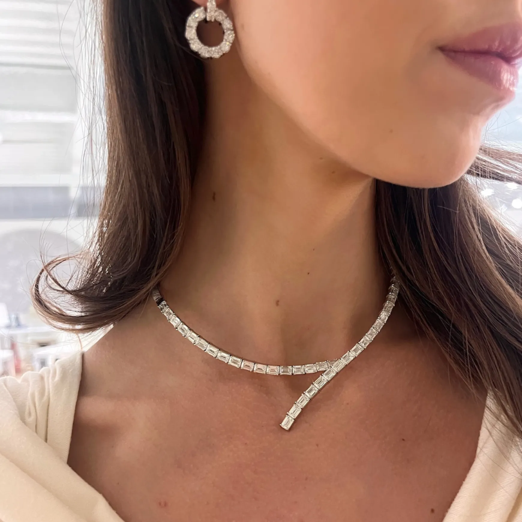 Cosetta Emerald Cut Necklace Cuff 19.58 ctw