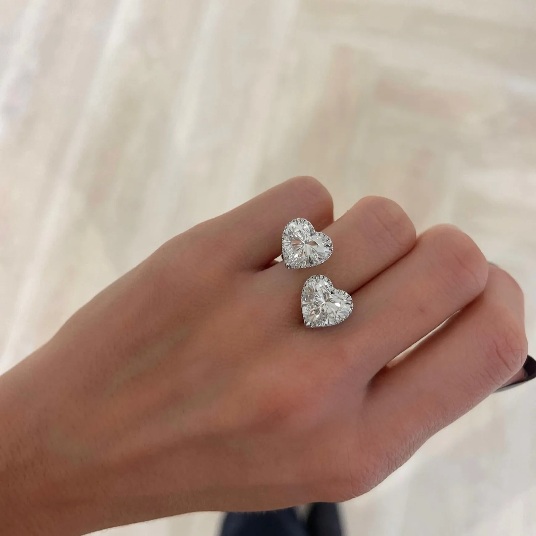 8.03ct Lab Grown Toi et Moi Heart Diamond Ring