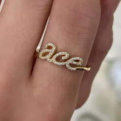Custom Diamond Script Name Ring