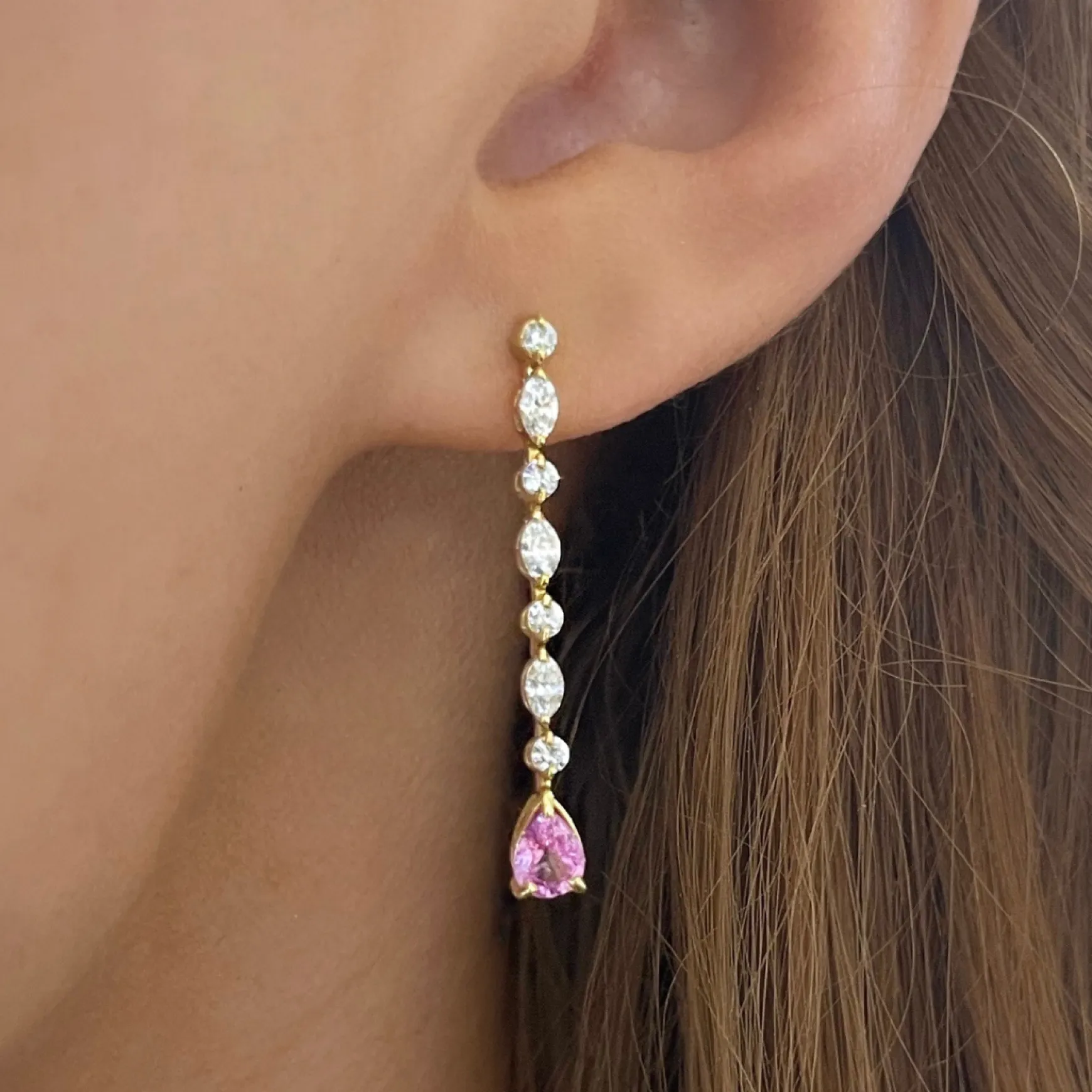 Delta Diamond & Pink Sapphire Pear Dangle Stud Earrings 1.24 ctw