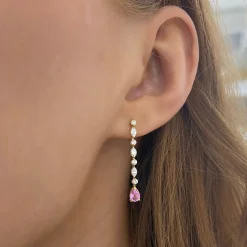 Delta Diamond & Pink Sapphire Pear Dangle Stud Earrings 1.24 ctw