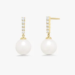Dominique Diamond Bar with Pearl Dangle Stud Earrings