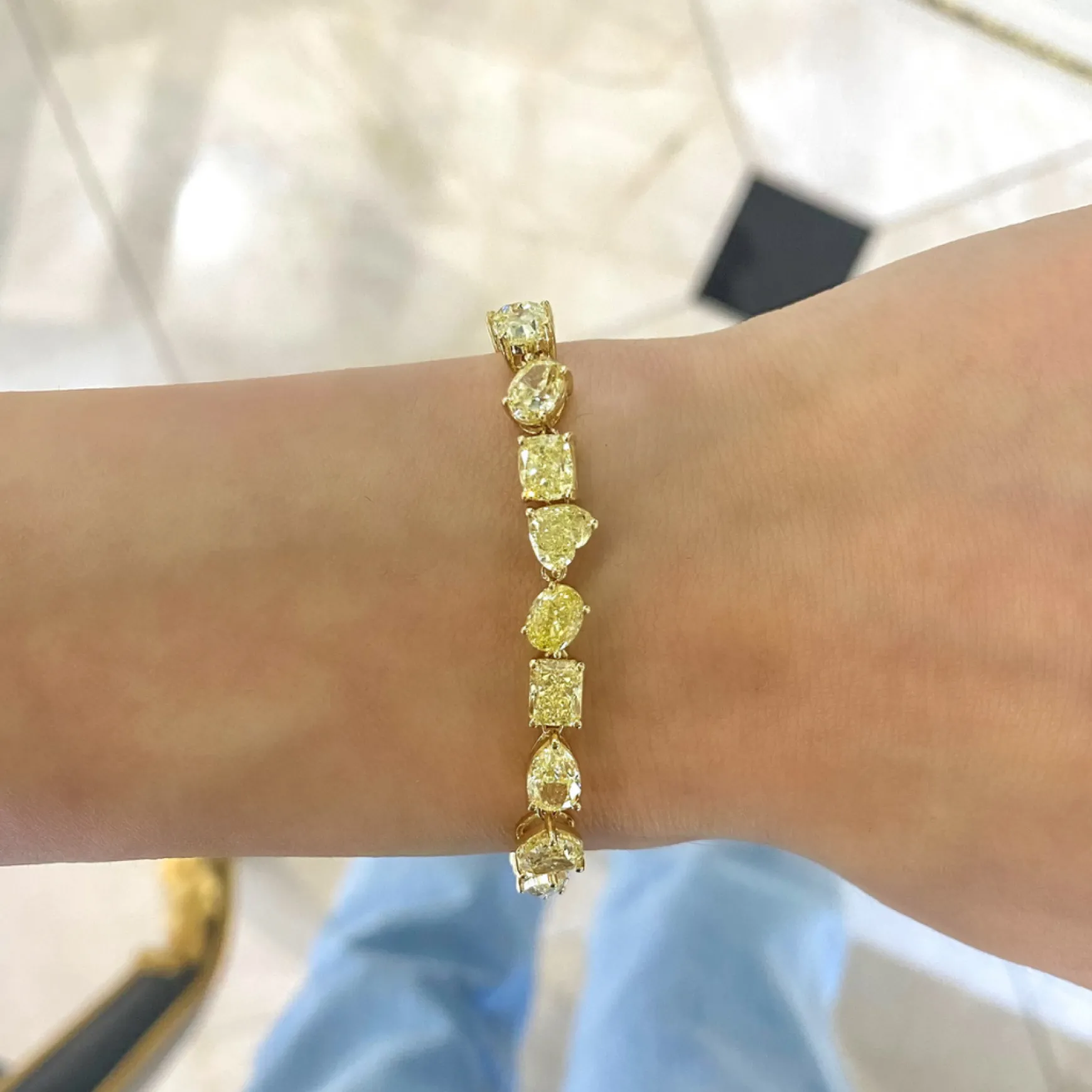 Emalyne Multi-Shape Fancy Yellow Diamond Tennis Bracelet 21.55 ctw