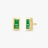 Emerald Baguette Bar Stud Earrings