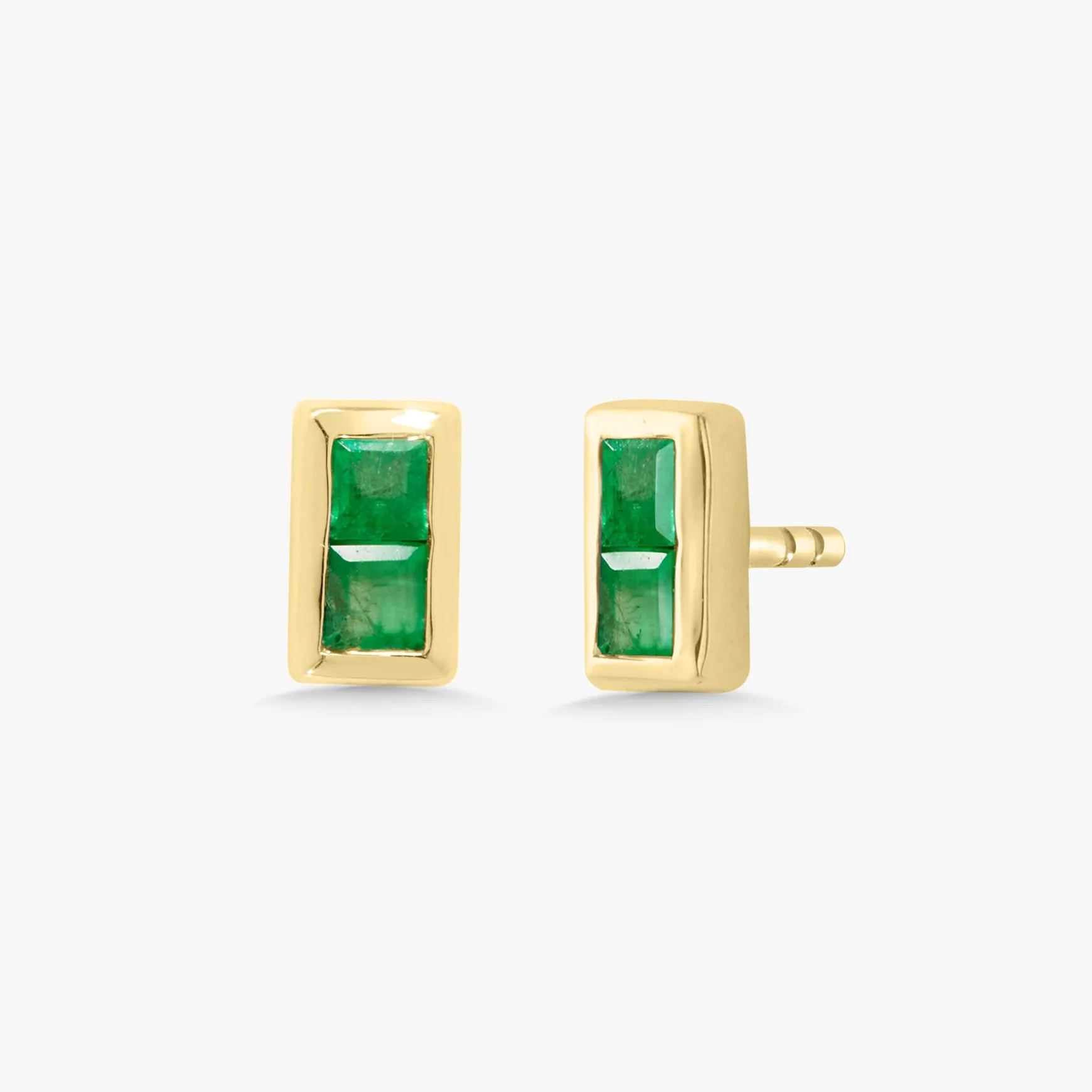 Emerald Baguette Bar Stud Earrings