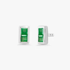 Emerald Baguette Bar Stud Earrings