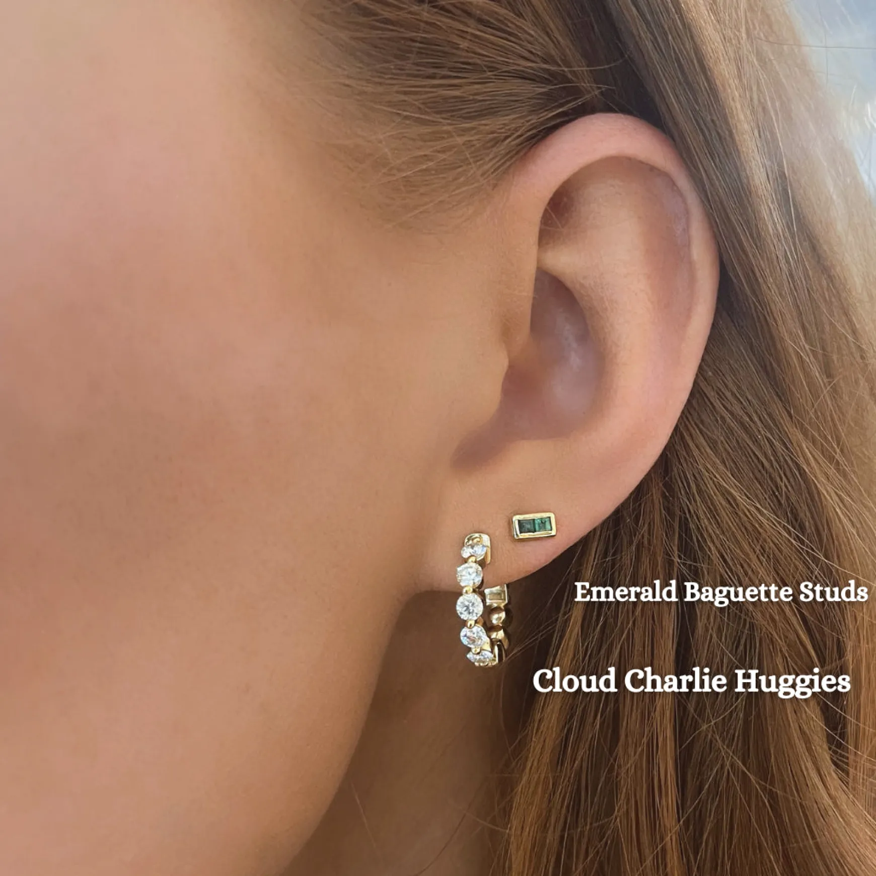 Emerald Baguette Bar Stud Earrings