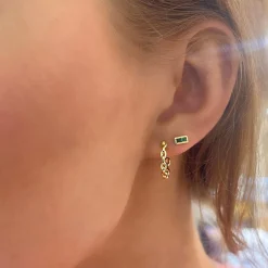 Emerald Baguette Bar Stud Earrings