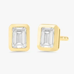 Emerald Cut Diamond Bezel Stud Earrings
