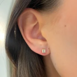 Emerald Cut Diamond Bezel Stud Earrings