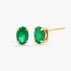 Emerald Oval Stud Earrings