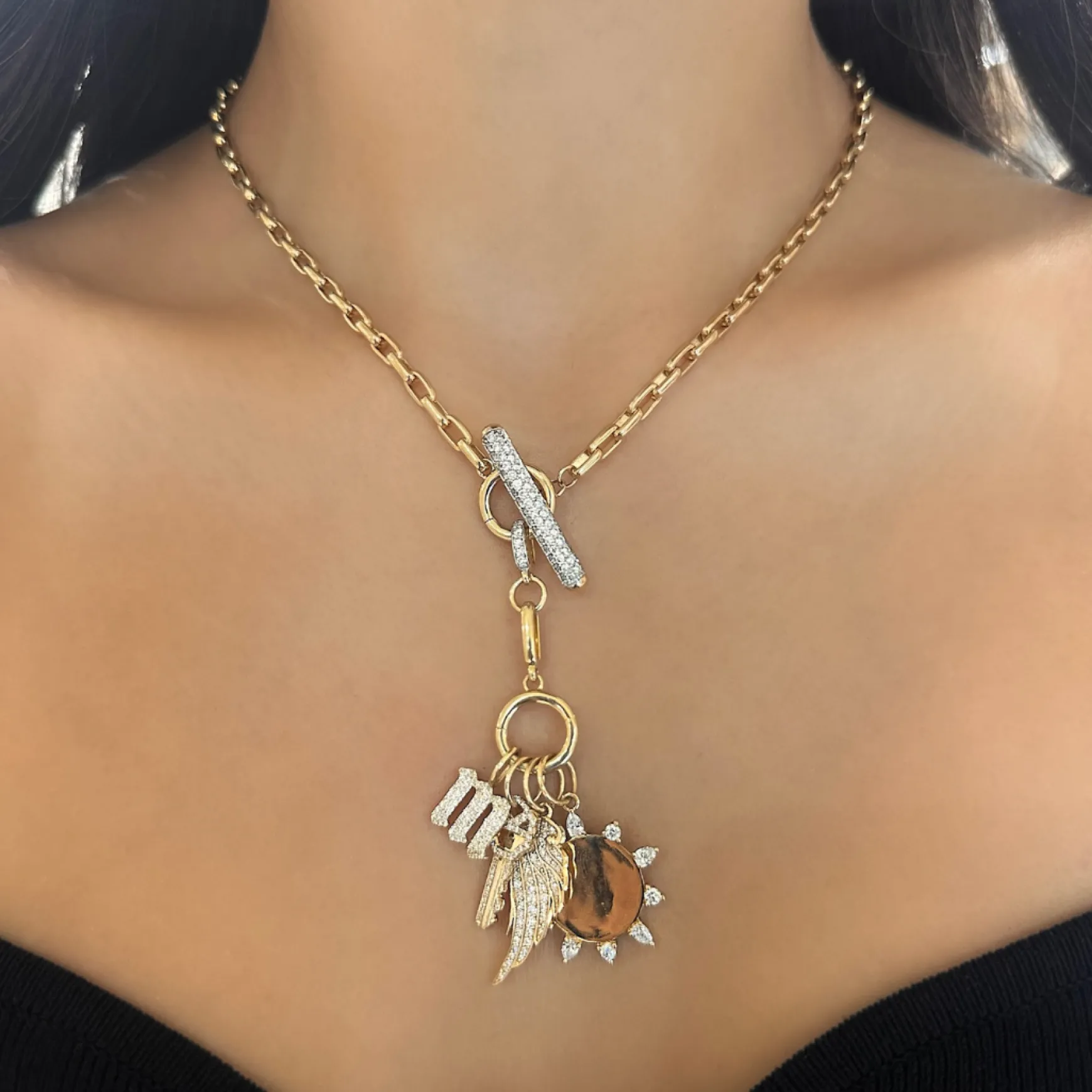 Engravable Coin Charm with Multi-Shape Diamond Starburst Outline