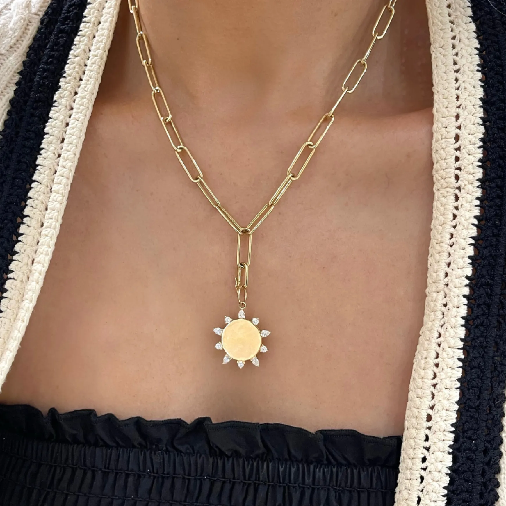 Engravable Coin Charm with Multi-Shape Diamond Starburst Outline