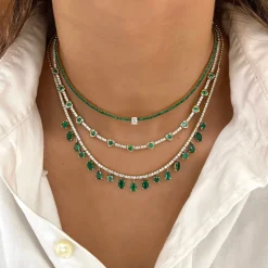 Farrah Emerald & Diamond Dangle Tennis Necklace 7.70 ctw