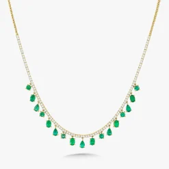 Farrah Emerald & Diamond Dangle Tennis Necklace 7.70 ctw