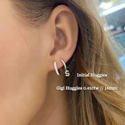 Initial Diamond Huggie Earrings