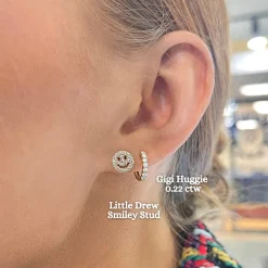 Little Drew Smiley Pave Diamond Stud Earrings
