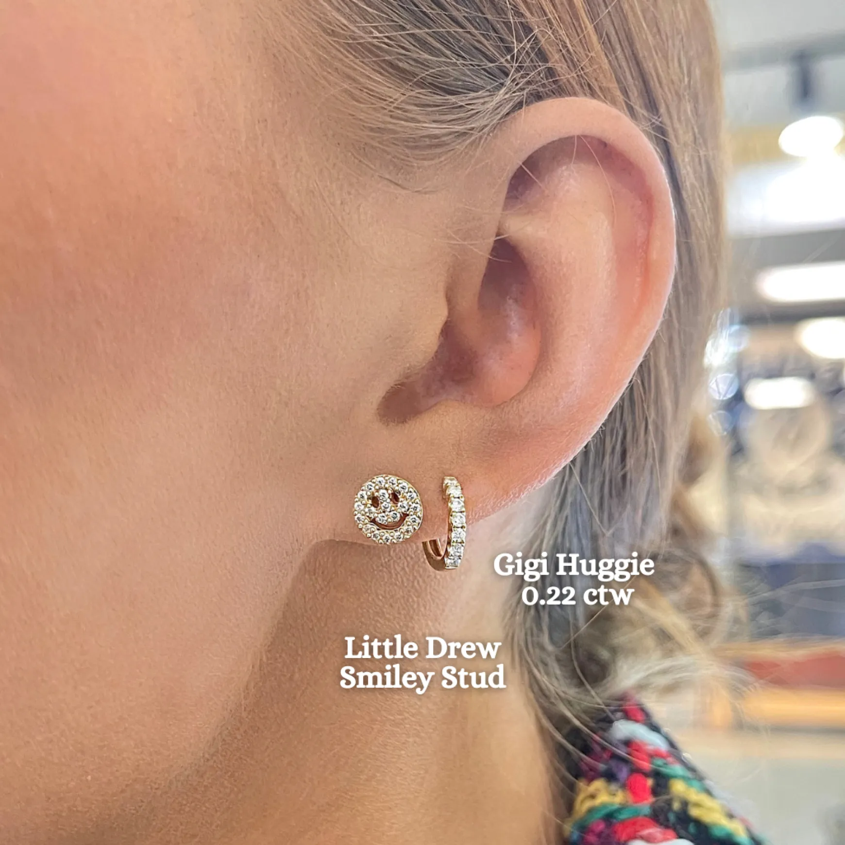 Little Drew Smiley Pave Diamond Stud Earrings