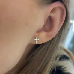 Little Grace Dainty Diamond Cross Stud Earrings