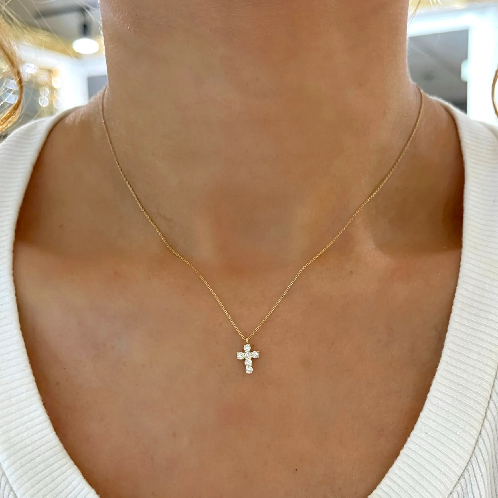 Little Grace Dainty Diamond Cross Necklace