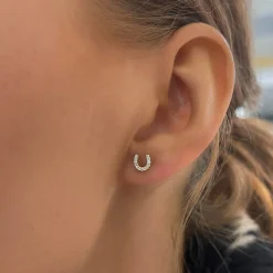 Lucky Charm Dainty Diamond Horseshoe Stud Earrings