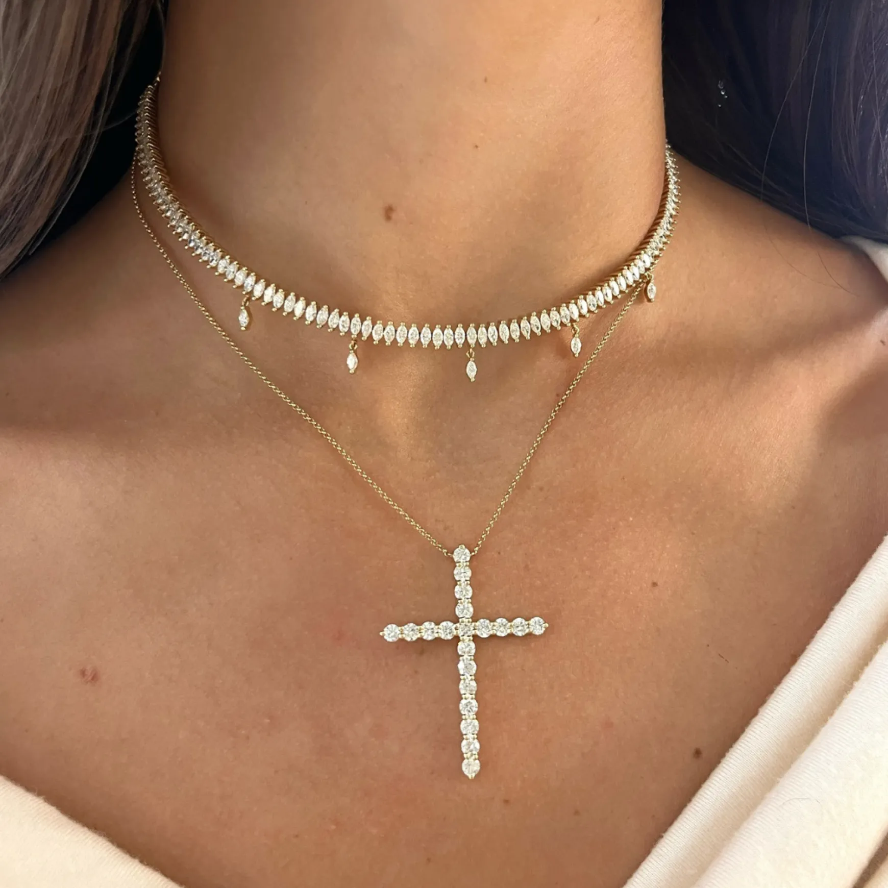Marquise Dangle Diamond Adjustable Choker Necklace 5.67 ctw