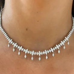 Marren Marquise Scalloped Illusion Dangle Diamond Necklace 4.70 ctw