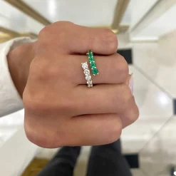 Misha Green Emerald & Diamond Crossover Ring