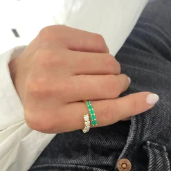 Misha Green Emerald & Diamond Crossover Ring