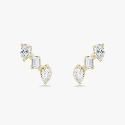 Mixed Shape Diamond Bar Stud Earrings