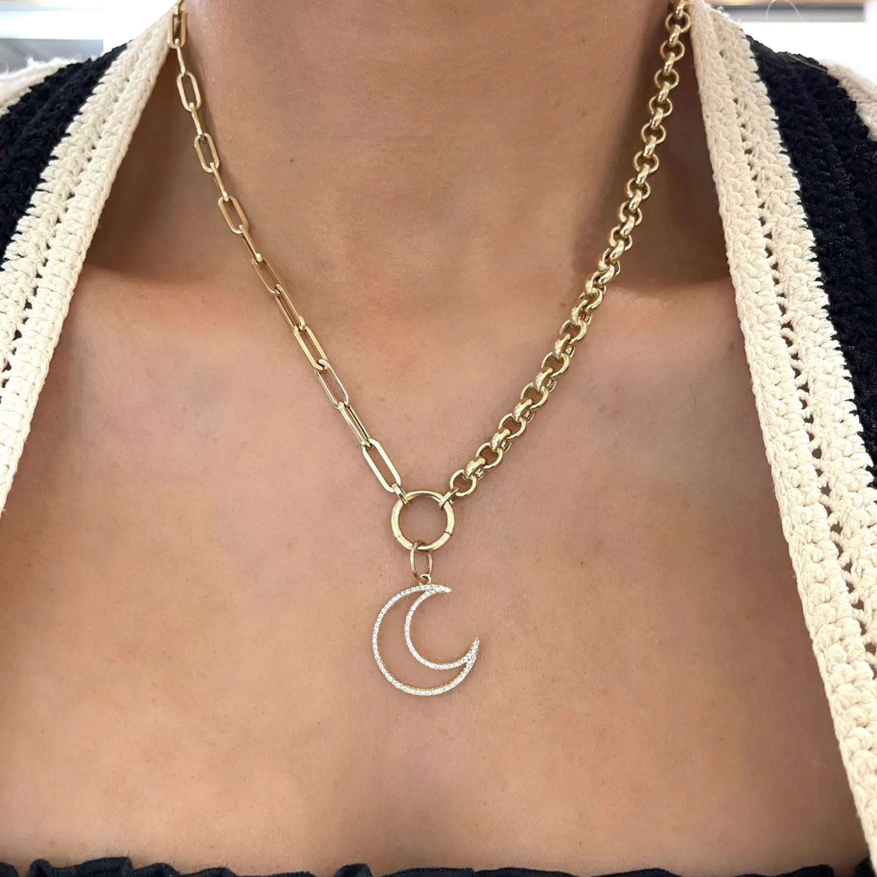 "Moon Eyes" Diamond Crescent Moon Charm