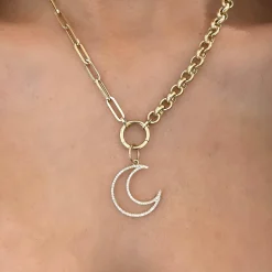 "Moon Eyes" Diamond Crescent Moon Charm