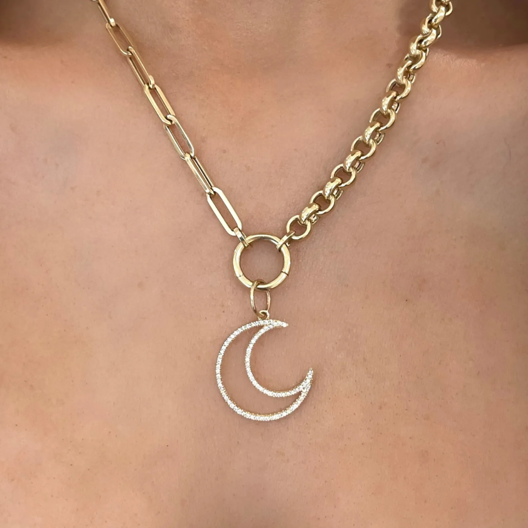 "Moon Eyes" Diamond Crescent Moon Charm