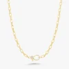 Rectangle Rolo Chain with Pave Diamond Lobster Clasp