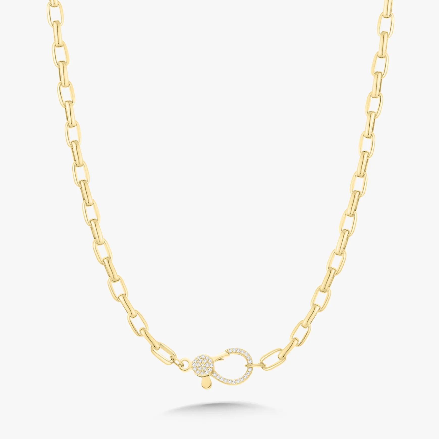 Rectangle Rolo Chain with Pave Diamond Lobster Clasp