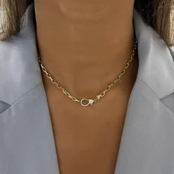 Rectangle Rolo Chain with Pave Diamond Lobster Clasp