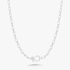 Rectangle Rolo Chain with Pave Diamond Lobster Clasp