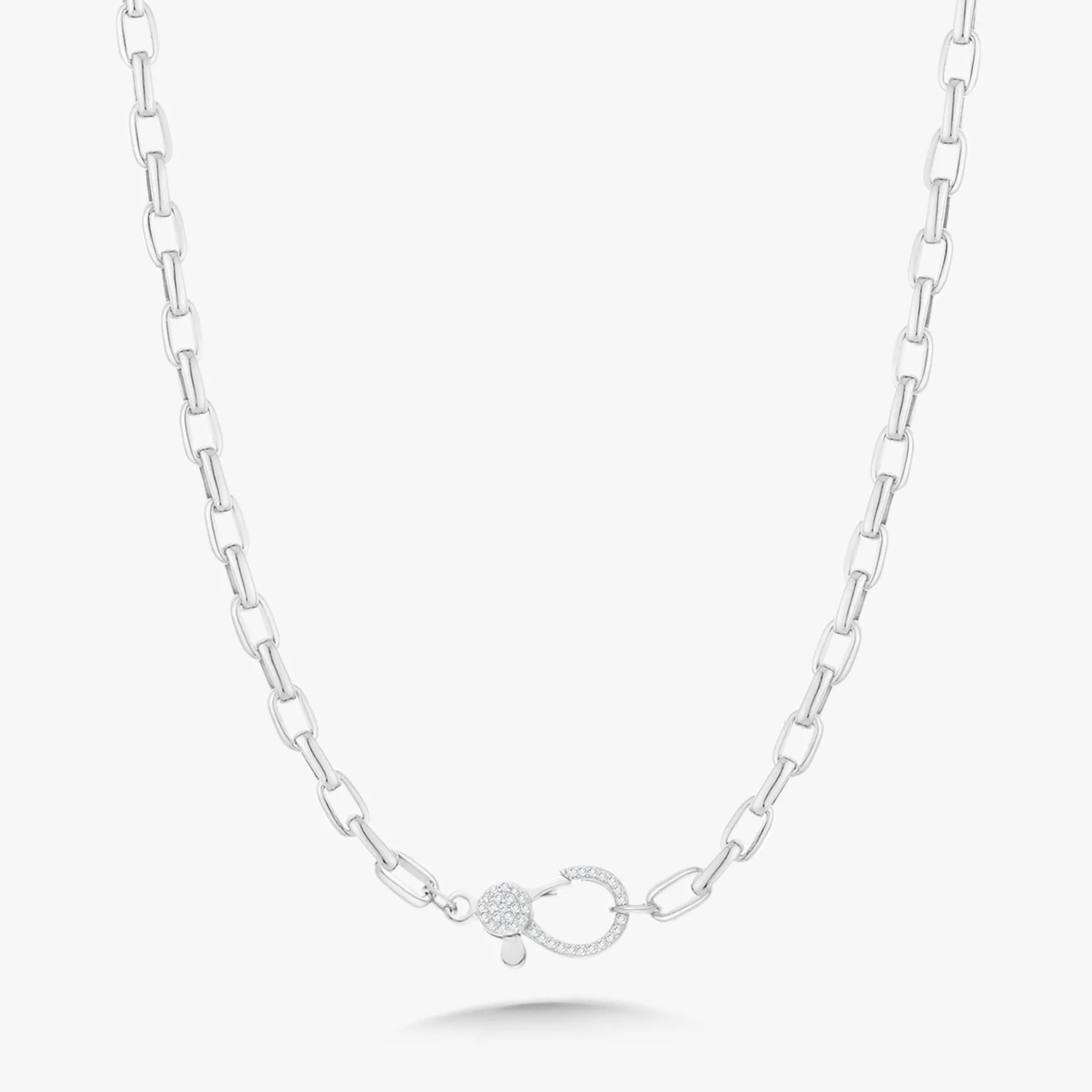 Rectangle Rolo Chain with Pave Diamond Lobster Clasp