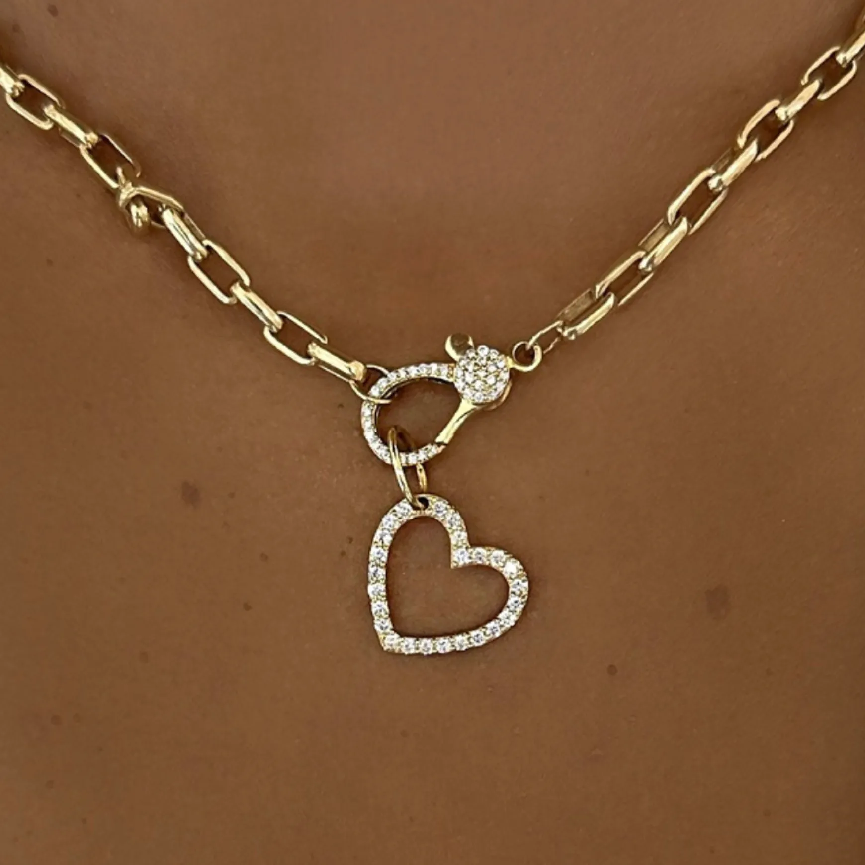 Rectangle Rolo Chain with Pave Diamond Lobster Clasp
