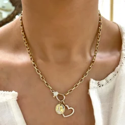 Rectangle Rolo Chain with Pave Diamond Lobster Clasp