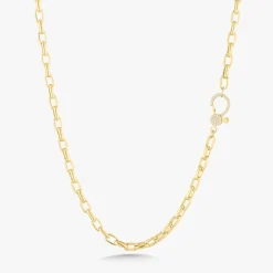 Rectangle Rolo Chain with Pave Diamond Lobster Clasp