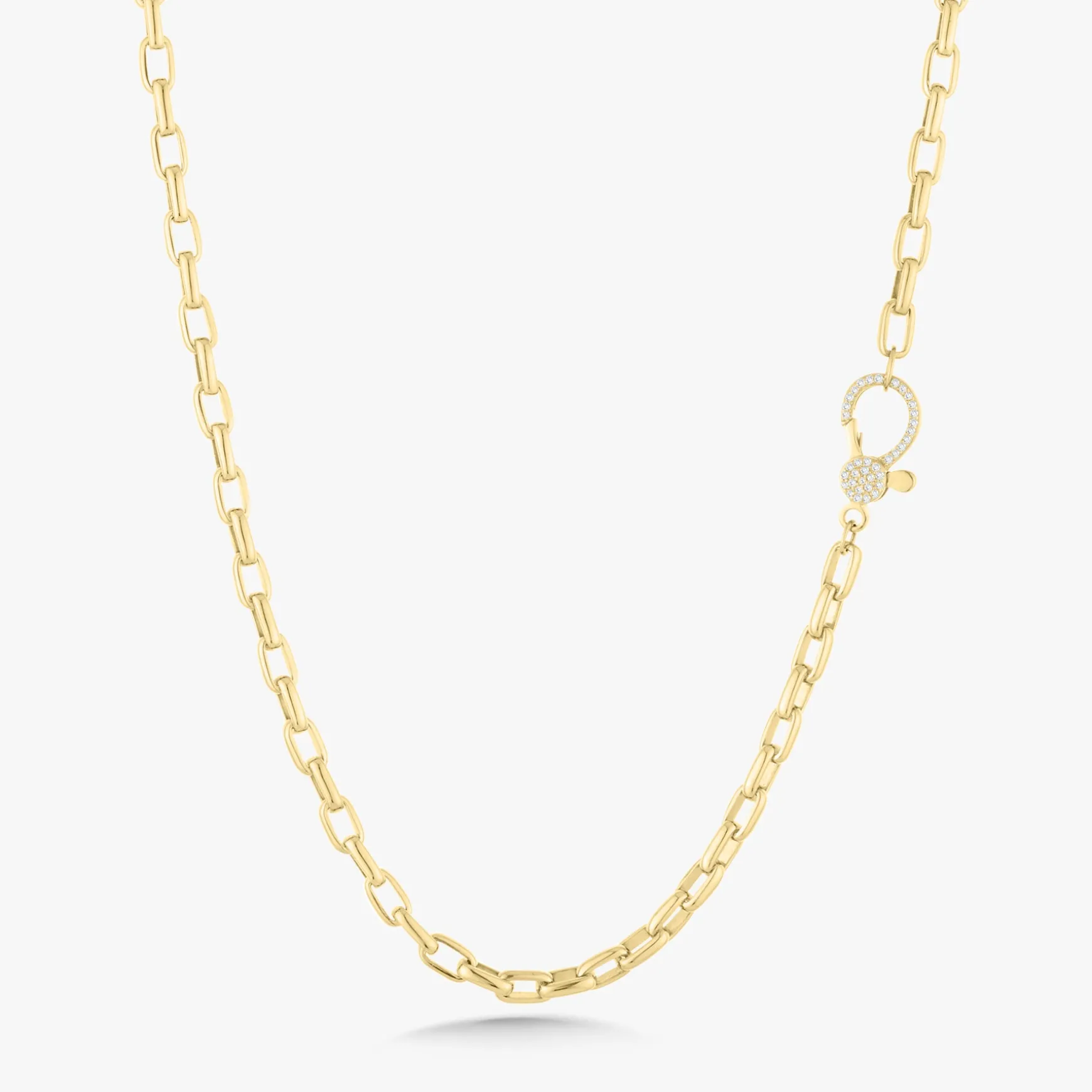 Rectangle Rolo Chain with Pave Diamond Lobster Clasp
